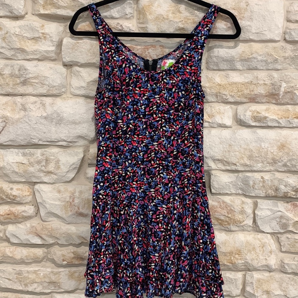 Free people multicolor floral drop waist mini dress, size 0
